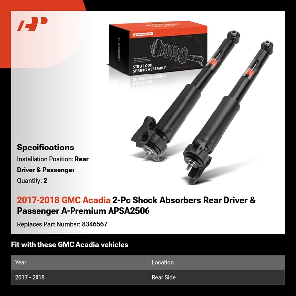 2017-2018 GMC Acadia 2-Pc Shock Absorbers Rear Driver & Passenger A-Premium APSA2506