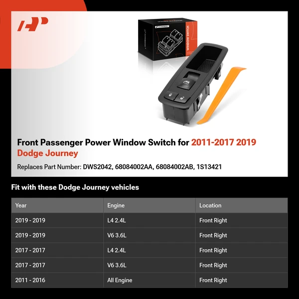 Front Passenger Power Window Switch for 2011-2017 2019 Dodge Journey