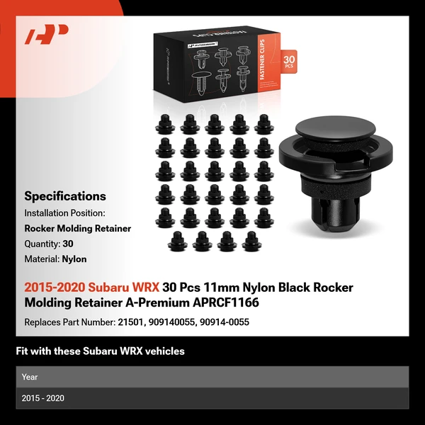 2015-2020 Subaru WRX 30 Pcs 11mm Nylon Black Rocker Molding Retainer A-Premium APRCF1166
