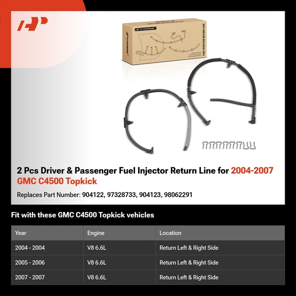 2 Pcs Driver & Passenger Fuel Injector Return Line for 2004-2007 GMC C4500 Topkick