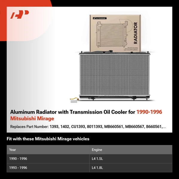 Aluminum Radiator with Transmission Oil Cooler for 1990-1996 Mitsubishi Mirage