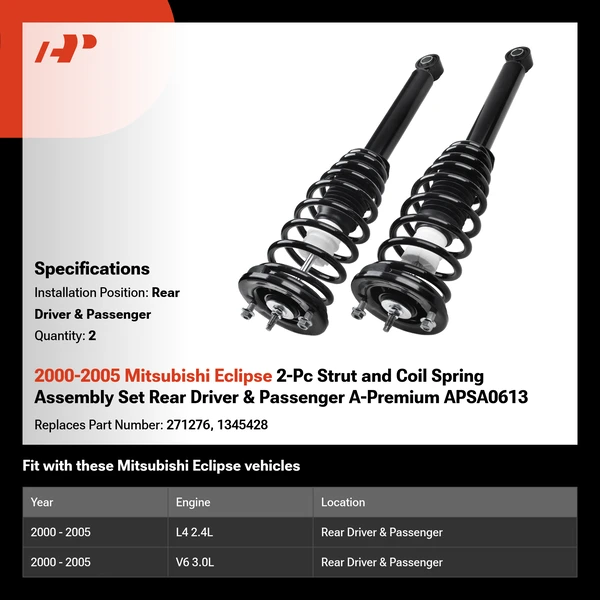 2000-2005 Mitsubishi Eclipse 2-Pc Strut and Coil Spring Assembly Set Rear Driver & Passenger A-Premium APSA0613