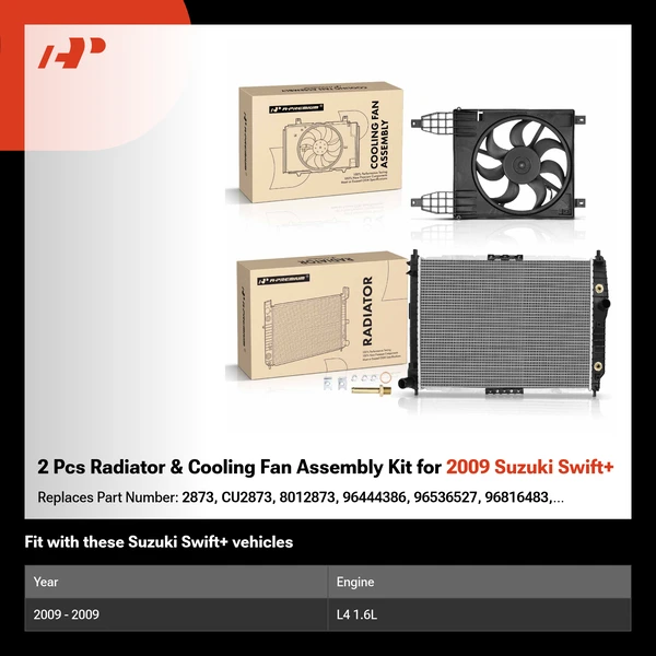 2 Pcs Radiator & Cooling Fan Assembly Kit for 2009 Suzuki Swift+
