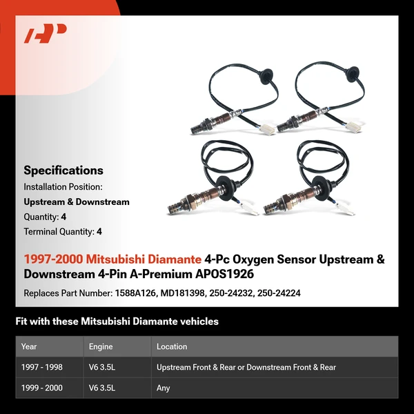 1997-2000 Mitsubishi Diamante 4-Pc Oxygen Sensor Upstream & Downstream 4-Pin A-Premium APOS1926
