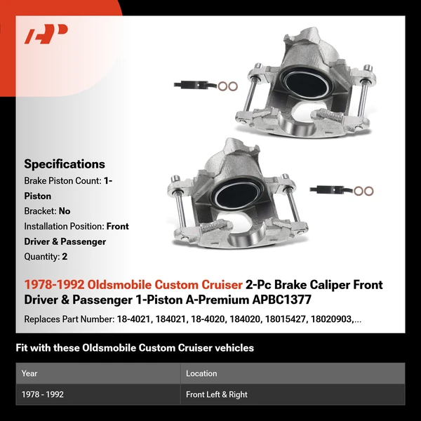 1978-1992 Oldsmobile Custom Cruiser 2-Pc Brake Caliper Front Driver & Passenger 1-Piston A-Premium APBC1377