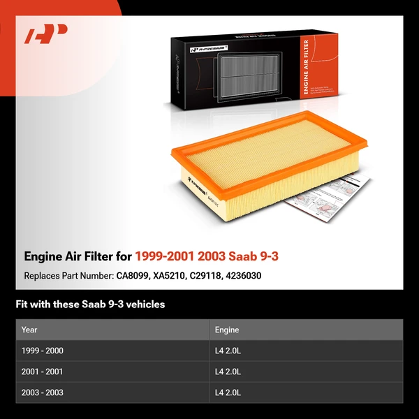 Engine Air Filter for 1999-2001 2003 Saab 9-3