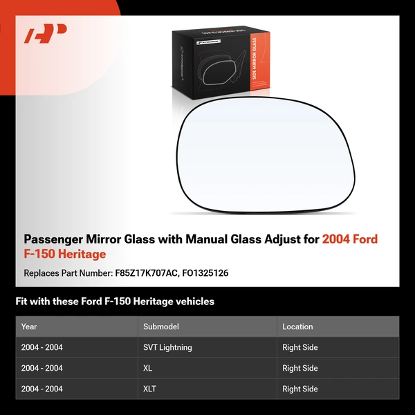 Passenger Mirror Glass with Manual Glass Adjust for 2004 Ford F-150 Heritage