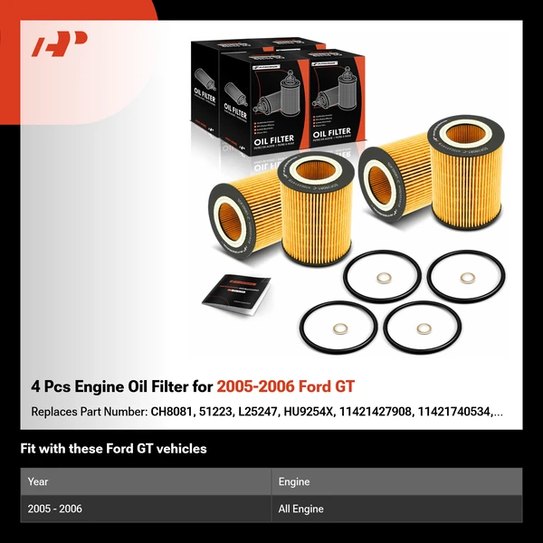 4 Pcs Engine Oil Filter for 2005-2006 Ford GT