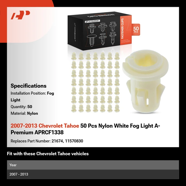 2007-2013 Chevrolet Tahoe 50 Pcs Nylon White Fog Light A-Premium APRCF1338