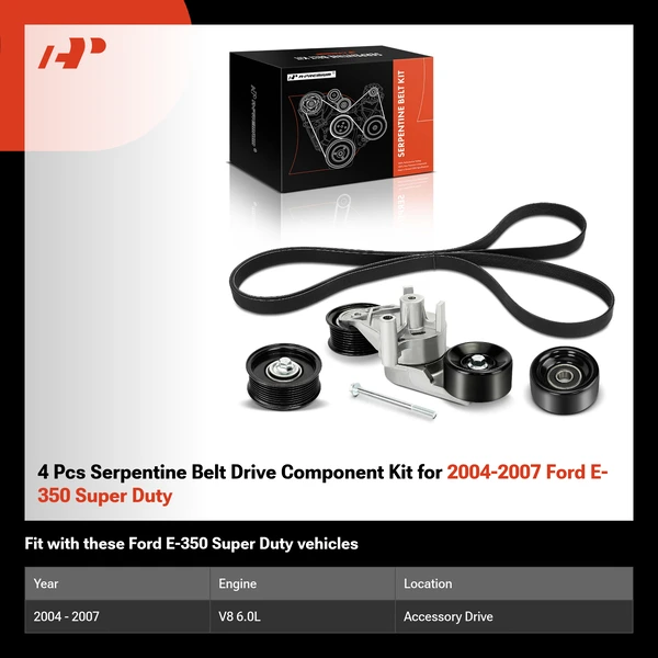 4 Pcs Serpentine Belt Drive Component Kit for 2004-2007 Ford E-350 Super Duty