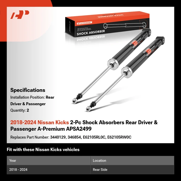 2018-2024 Nissan Kicks 2-Pc Shock Absorbers Rear Driver & Passenger A-Premium APSA2499