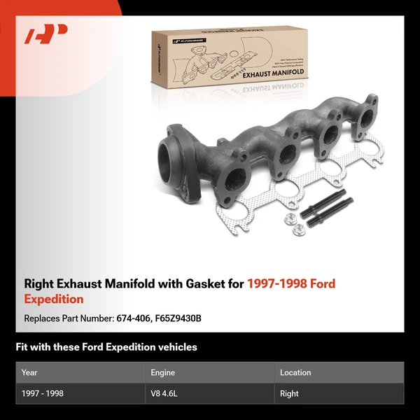 Right Exhaust Manifold with Gasket for 1997-1998 Ford Expedition