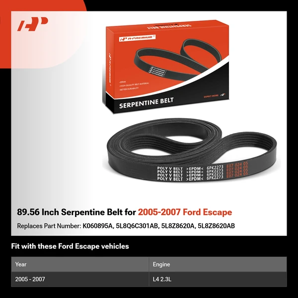 89.56 Inch Serpentine Belt for 2005-2007 Ford Escape