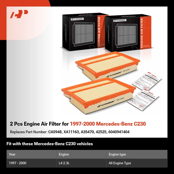 2 Pcs Engine Air Filter for 1997-2000 Mercedes-Benz C230