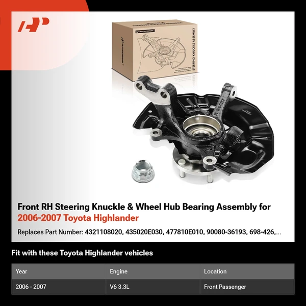 Front RH Steering Knuckle & Wheel Hub Bearing Assembly for 2006-2007 Toyota Highlander