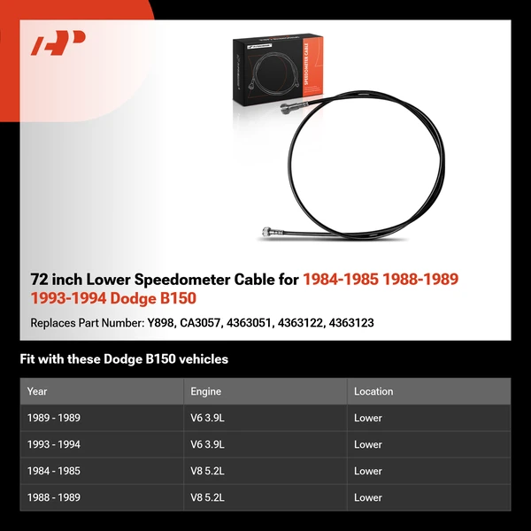 72 inch Lower Speedometer Cable for 1984-1985 1988-1989 1993-1994 Dodge B150