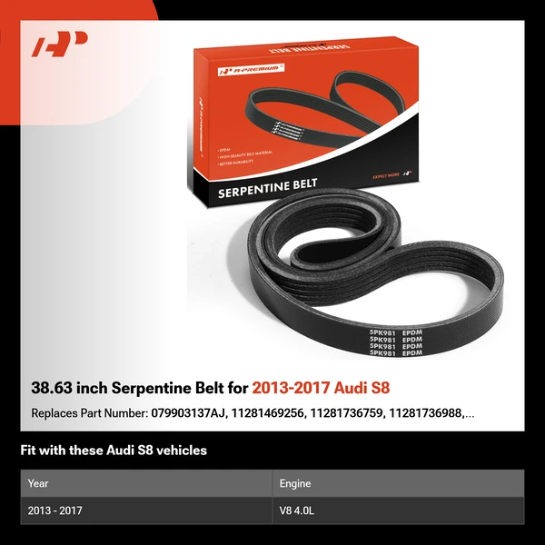 38.63 inch Serpentine Belt for 2013-2017 Audi S8