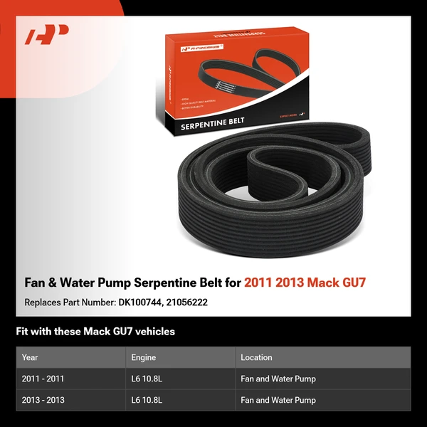 Fan & Water Pump Serpentine Belt for 2011 2013 Mack GU7
