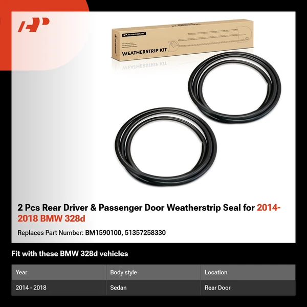 2 Pcs Rear Driver & Passenger Door Weatherstrip Seal for 2014-2018 BMW 328d