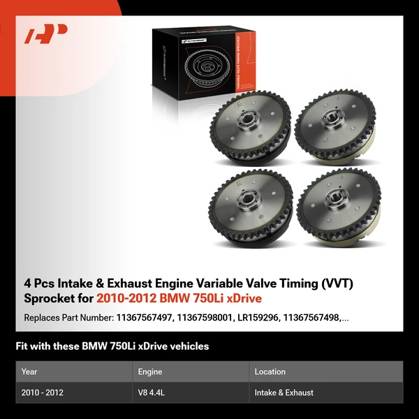4 Pcs Intake & Exhaust Engine Variable Valve Timing (VVT) Sprocket for 2010-2012 BMW 750Li xDrive