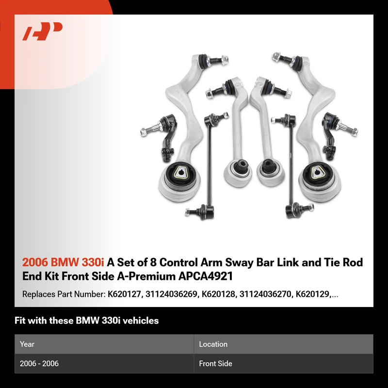 2006 BMW 330i A Set of 8 Control Arm Sway Bar Link and Tie Rod End Kit Front Side A-Premium APCA4921