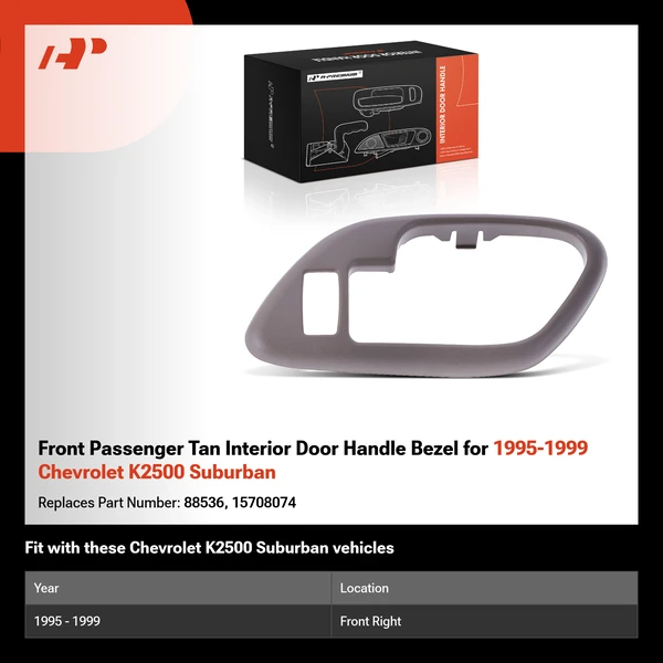 Front Passenger Tan Interior Door Handle Bezel for 1995-1999 Chevrolet K2500 Suburban