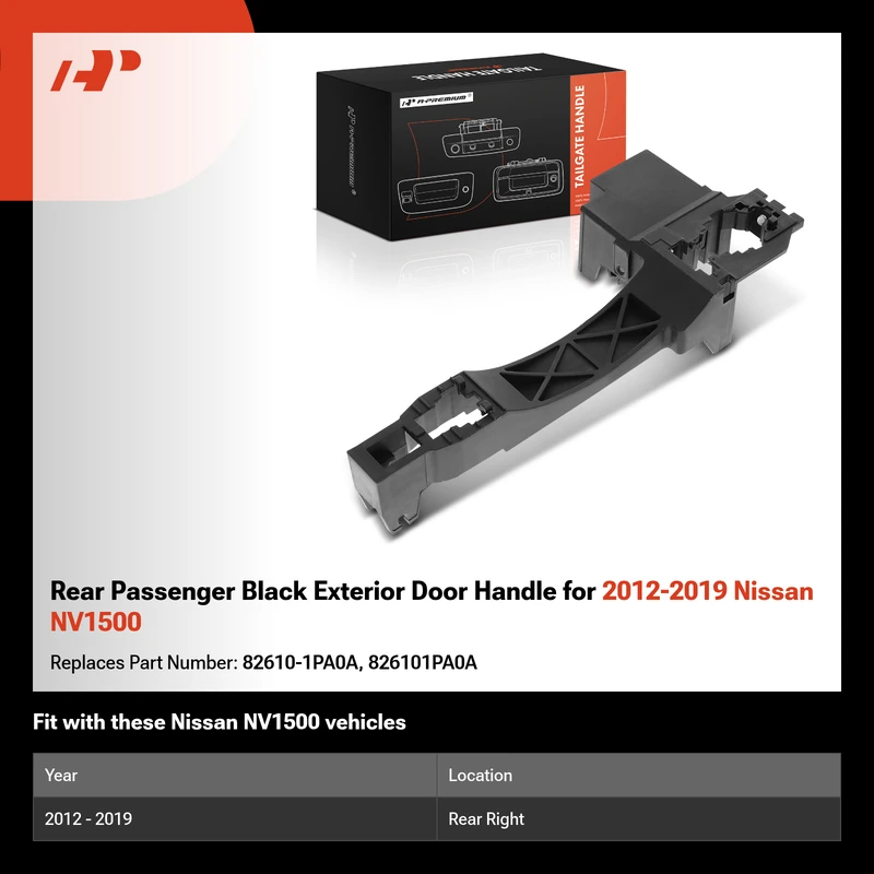 Rear Passenger Black Exterior Door Handle for 2012-2019 Nissan NV1500