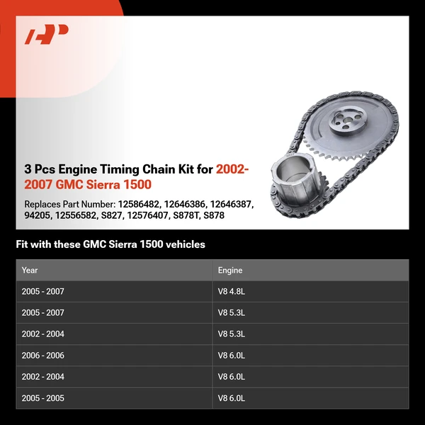 3 Pcs Engine Timing Chain Kit for 2002-2007 GMC Sierra 1500