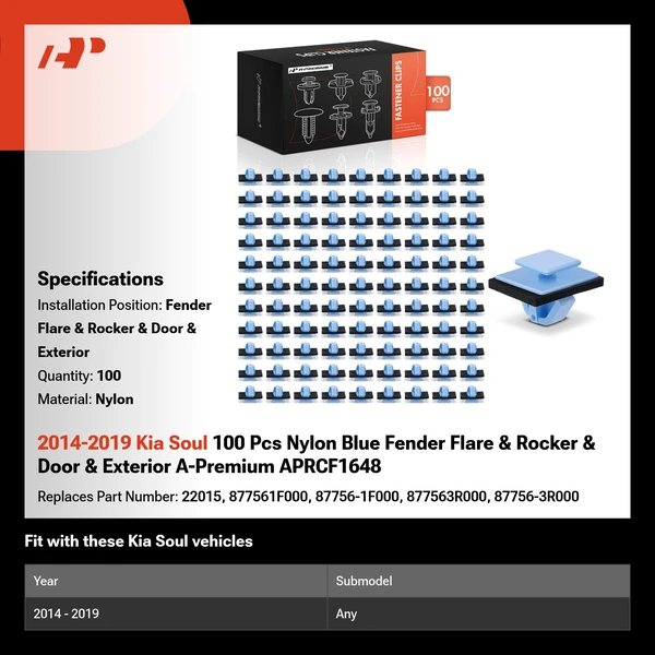 2014-2019 Kia Soul 100 Pcs Nylon Blue Fender Flare & Rocker & Door & Exterior A-Premium APRCF1648