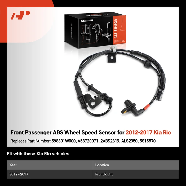 Front Passenger ABS Wheel Speed Sensor for 2012-2017 Kia Rio