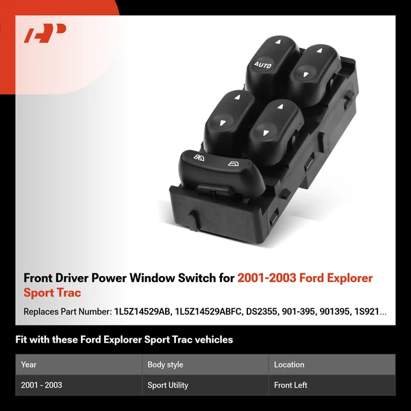 Front Driver Power Window Switch for 2001-2003 Ford Explorer Sport Trac