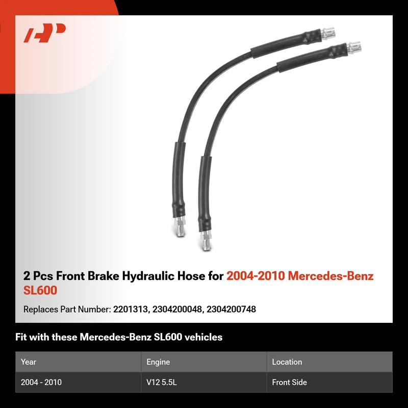 2 Pcs Front Brake Hydraulic Hose for 2004-2010 Mercedes-Benz SL600