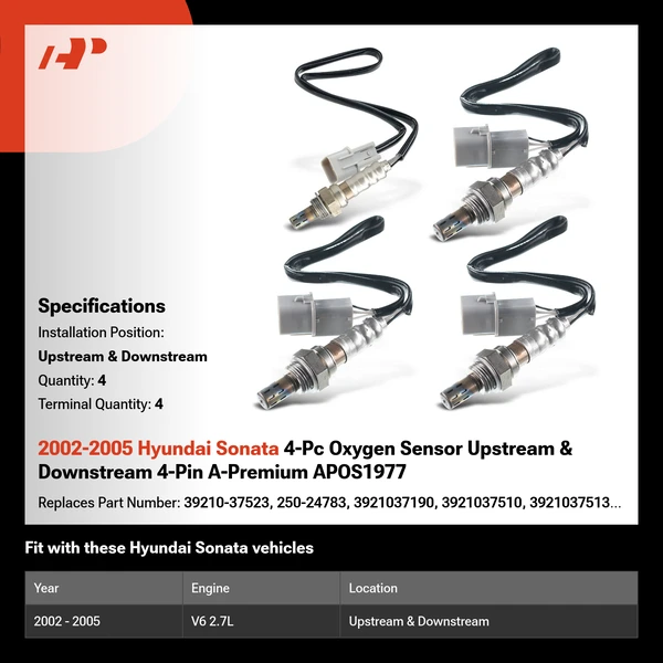 2002-2005 Hyundai Sonata 4-Pc Oxygen Sensor Upstream & Downstream 4-Pin A-Premium APOS1977