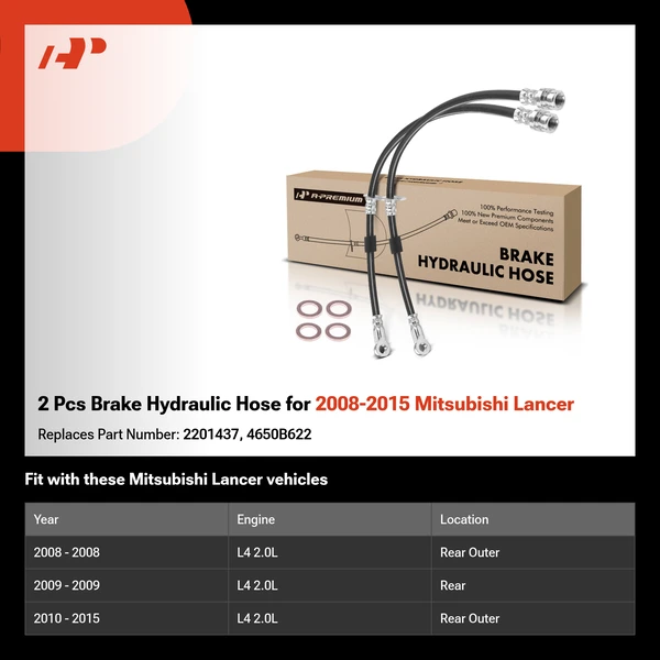 2 Pcs Brake Hydraulic Hose for 2008-2015 Mitsubishi Lancer