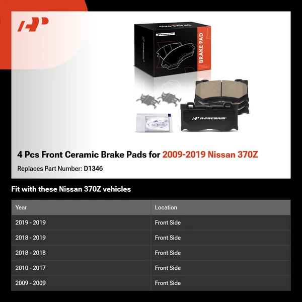 4 Pcs Front Ceramic Brake Pads for 2009-2019 Nissan 370Z