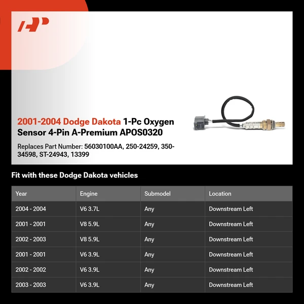 2001-2004 Dodge Dakota 1-Pc Oxygen Sensor 4-Pin A-Premium APOS0320