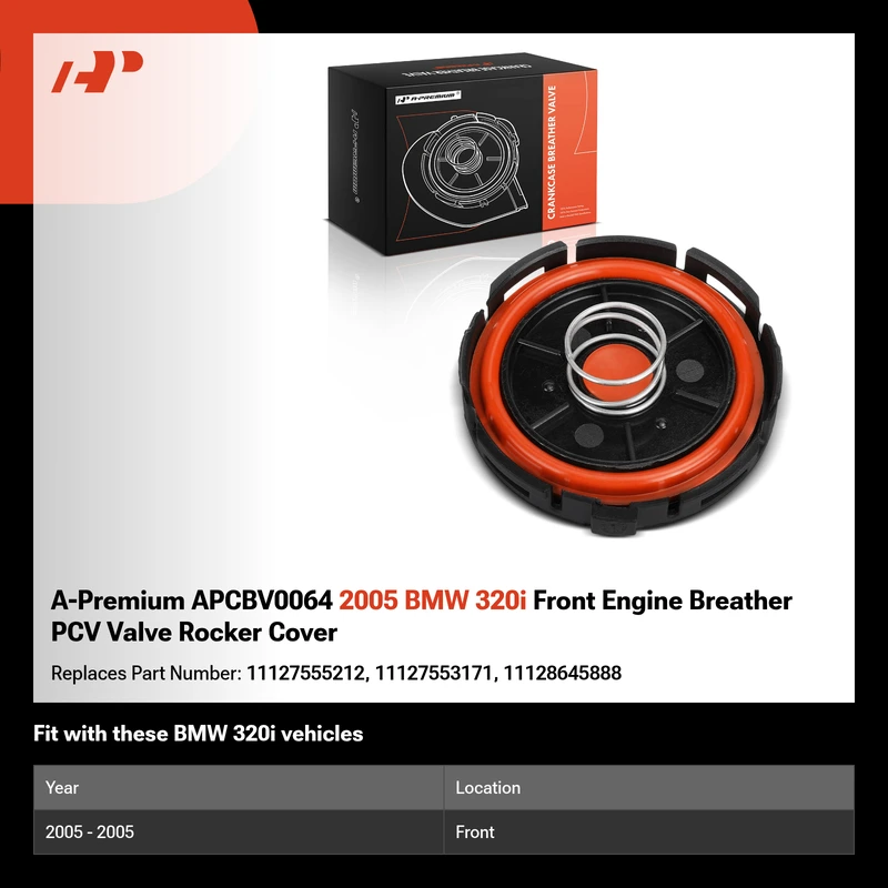 A-Premium APCBV0064 2005 BMW 320i Front Engine Breather PCV Valve Rocker Cover