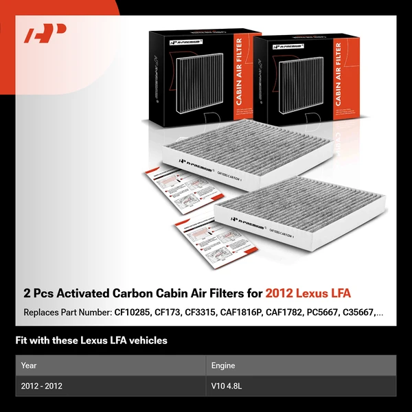 2 Pcs Activated Carbon Cabin Air Filters for 2012 Lexus LFA