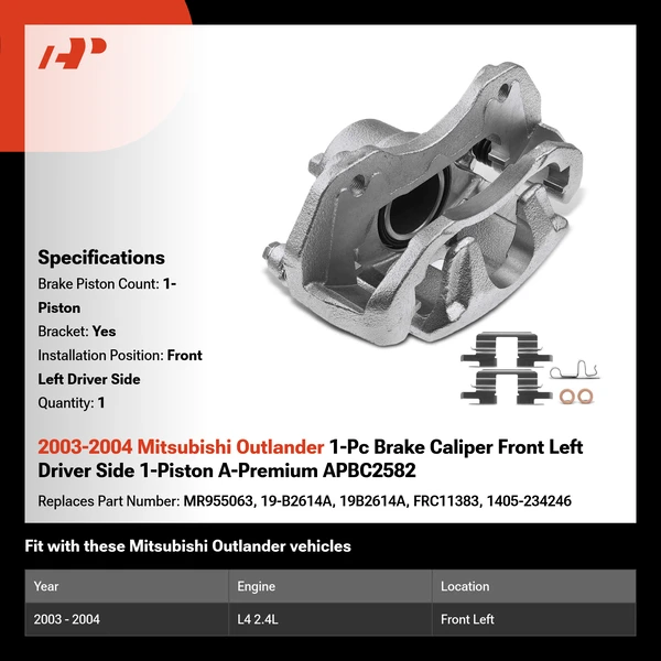2003-2004 Mitsubishi Outlander 1-Pc Brake Caliper Front Left Driver Side 1-Piston A-Premium APBC2582