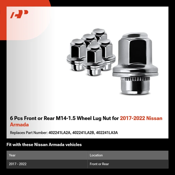 6 Pcs Front or Rear M14-1.5 Wheel Lug Nut for 2017-2022 Nissan Armada