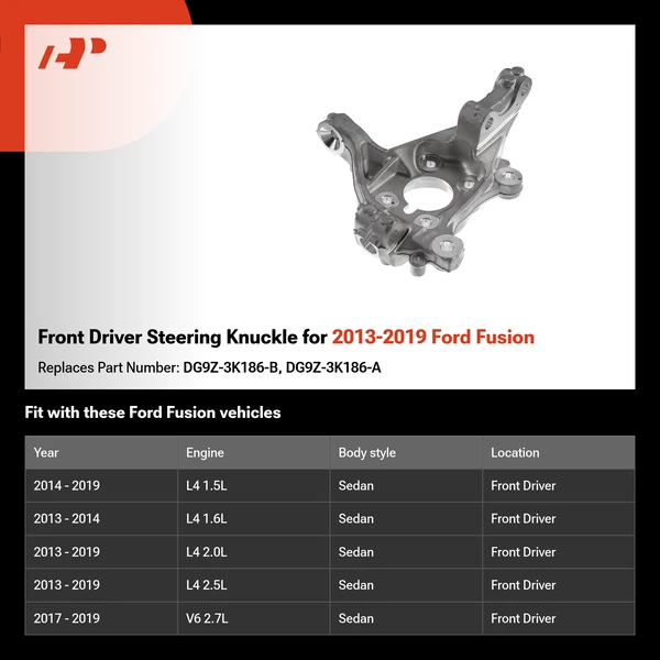 Front Driver Steering Knuckle for 2013-2019 Ford Fusion