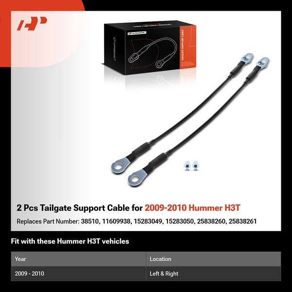 2 Pcs Tailgate Support Cable for 2009-2010 Hummer H3T