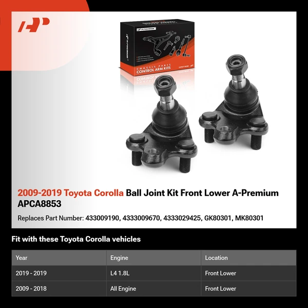 2009-2019 Toyota Corolla Ball Joint Kit Front Lower A-Premium APCA8853