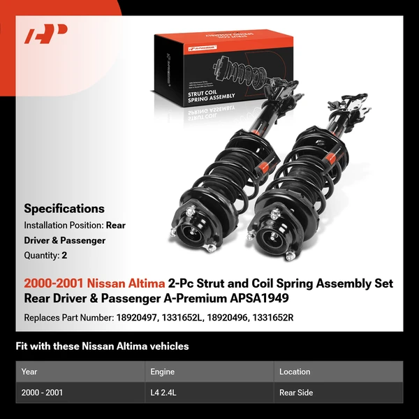 2000-2001 Nissan Altima 2-Pc Strut and Coil Spring Assembly Set Rear Driver & Passenger A-Premium APSA1949