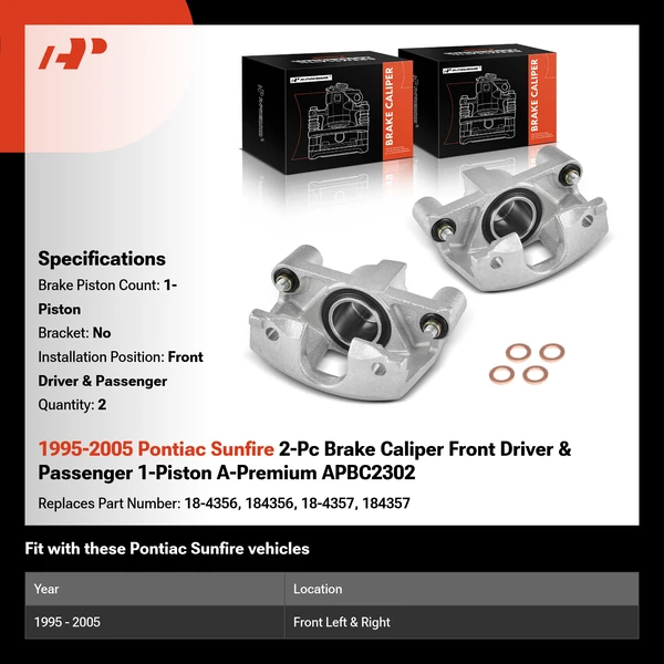 1995-2005 Pontiac Sunfire 2-Pc Brake Caliper Front Driver & Passenger 1-Piston A-Premium APBC2302