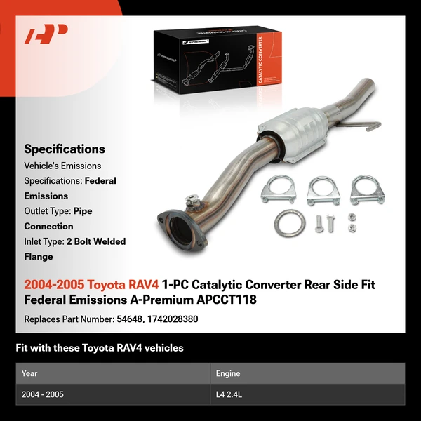 2004-2005 Toyota RAV4 1-PC Catalytic Converter Rear Side Fit Federal Emissions A-Premium APCCT118