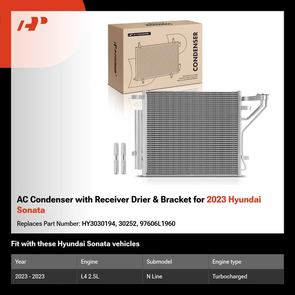 AC Condenser with Receiver Drier & Bracket for 2023 Hyundai Sonata