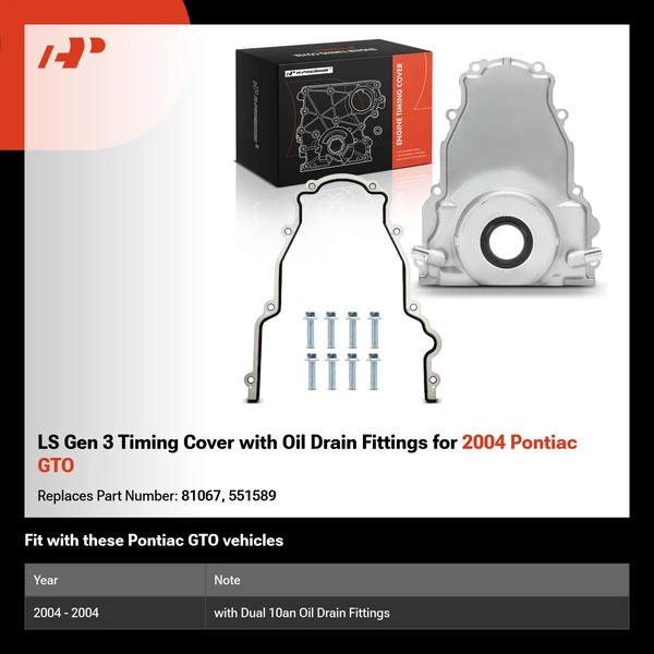 LS Gen 3 Timing Cover with Oil Drain Fittings for 2004 Pontiac GTO
