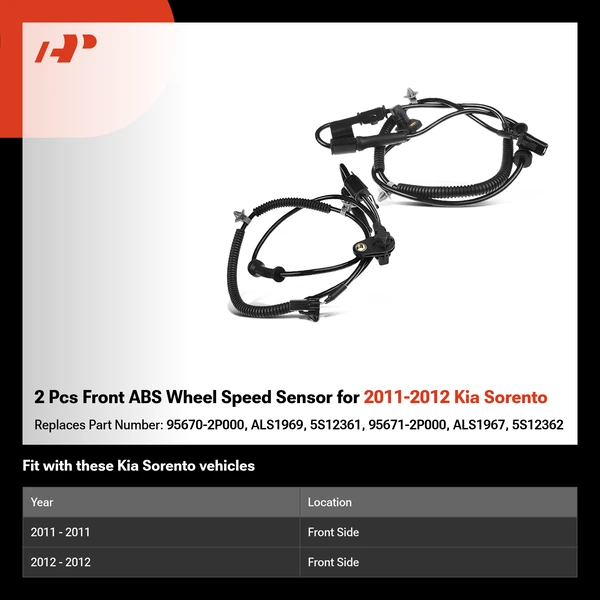 2 Pcs Front ABS Wheel Speed Sensor for 2011-2012 Kia Sorento