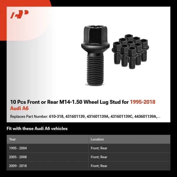 10 Pcs Front or Rear M14-1.50 Wheel Lug Stud for 1995-2018 Audi A6